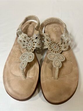 Annie Gold Jeweled T-Strap Sandals
